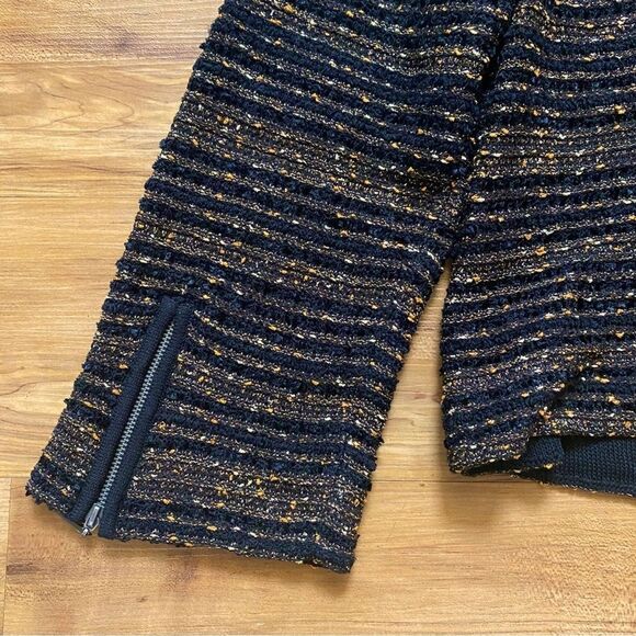 MING WANG Sapphire XL Black Gold Tweed Sparkle Zip Evening Cocktail Party Blazer - Picture 16 of 16